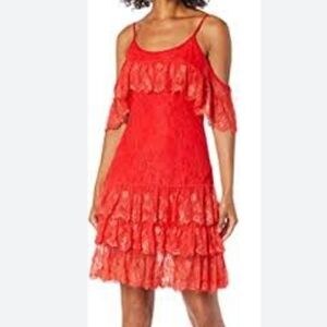 Monique Lhuillier Red Lace Tiered Mini Dress Size 2